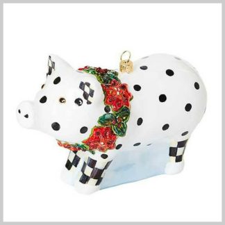 MacKenzie-Childs Holiday- Glass Ornament- Cozy Christmas Pig