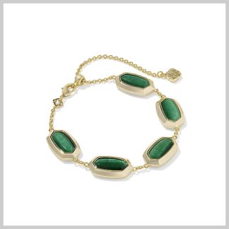 Kendra Scott Elaina Bezel Bracelet Green Tiger's Eye Gold