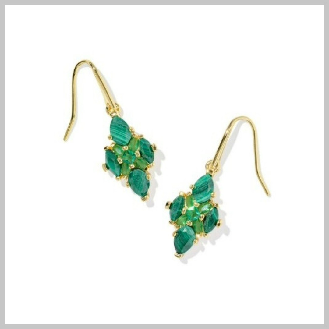 Kendra Scott Abbie Crystal Drop Earrings Gold Green Mix
