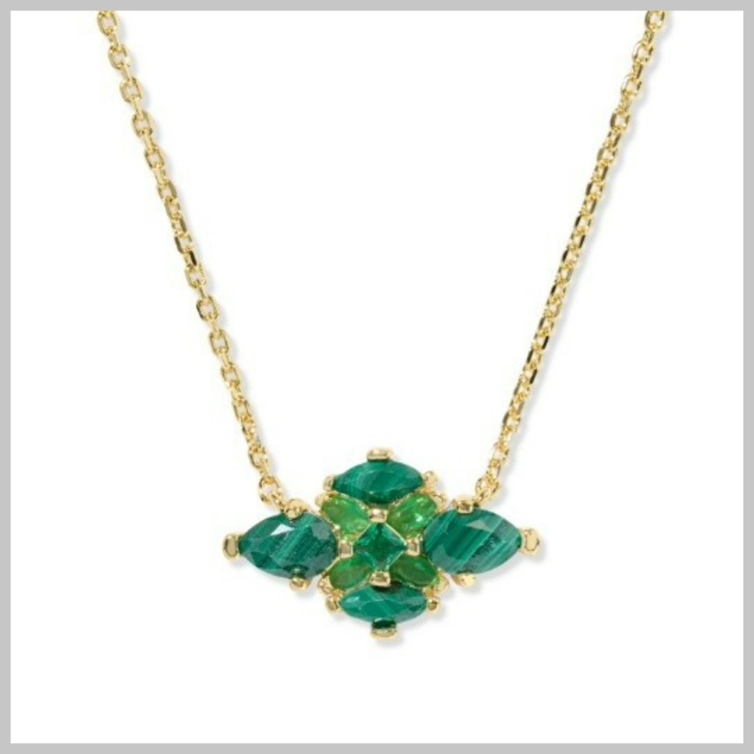 Kendra Scott Abbie Crystal Short Pendant Gold Green Mix
