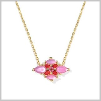 Kendra Scott Abbie Crystal Short Pendant Gold Pink Mix