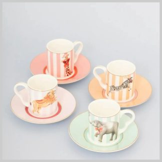 Yvonne Ellen Animal Espresso Cup & Saucers (Set of 4)