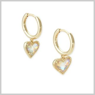 Kendra Scott Ari Heart Huggie Earrings-Gold with Dichroic Glass
