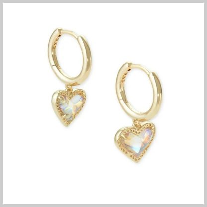 Kendra Scott Ari Heart Huggie Earrings-Gold with Dichroic Glass