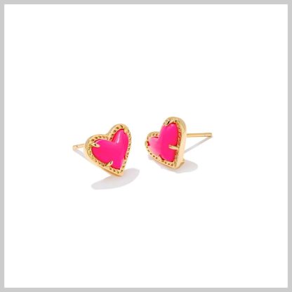 Kendra Scott Ari Heart Stud Earrings-Gold with Neon Pink Magnesite