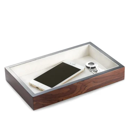 BeyBerk International Lacquered Brown Burl Wood Open Face Valet Tray - Image 2