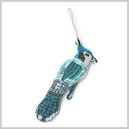 MacKenzie-Childs Holiday- Beaded Ornament- Blue Jay Bird