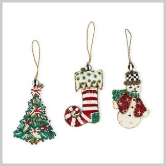 MacKenzie-Childs Holiday Beaded Cozy Holiday Ornaments Set of 3