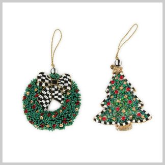 MacKenzie-Childs Holiday Beaded Wreath & Tree Ornaments Set of 3