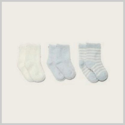 Barefoot Dreams CozyChic Infant Sock-3 Bundle-Blue & Pearl