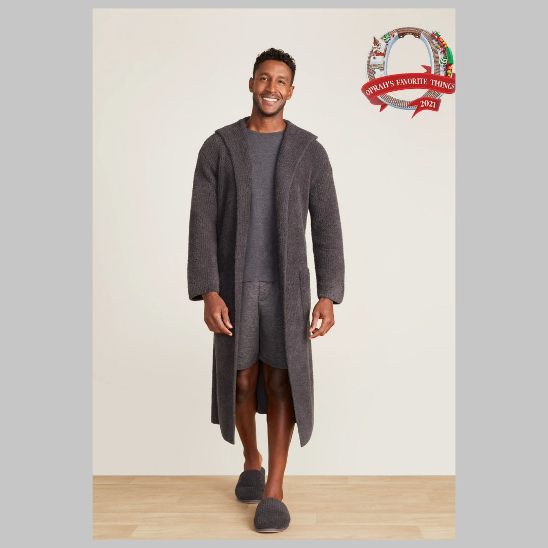 Barefoot Dreams CozyChic Adult Ribbed Hooded Robe-Carbon
