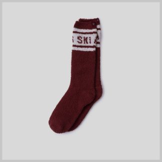 Barefoot Dreams CozyChic Apres Ski Socks-Crimson Cream L/XL
