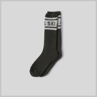 Barefoot Dreams CozyChic Apres Ski Socks-Dark Moss Cream L/XL
