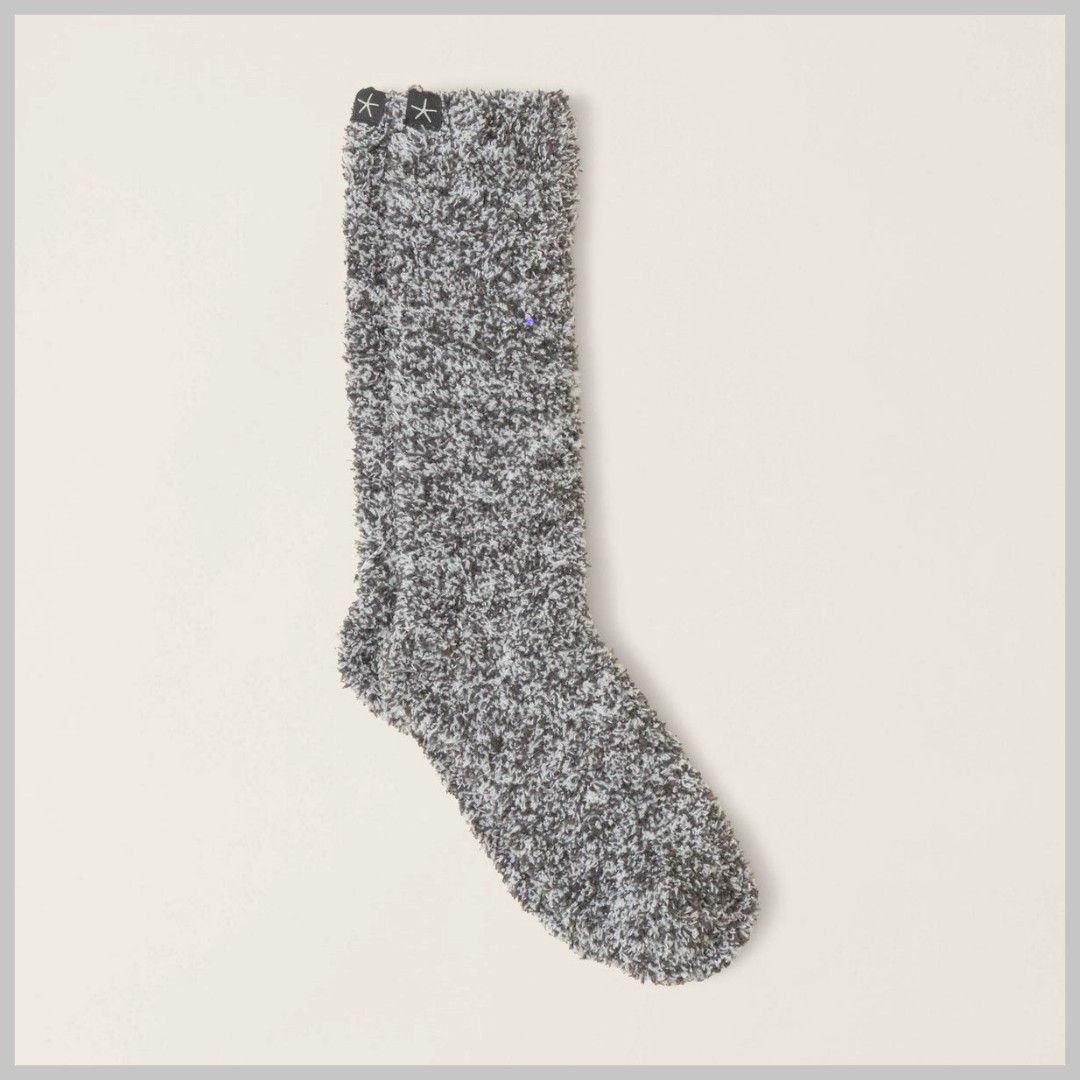 Barefoot Dreams CozyChic Heathered Adult Socks-Slate Blue White L/XL