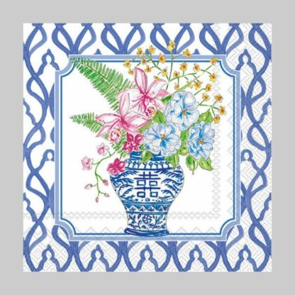 Boston International Flowers in Urns Blue Cocktail Napkins