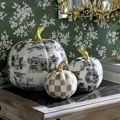 MacKenzie-Childs Fall Pumpkin Collection-Black Toile Pumpkin-Small - Image 2