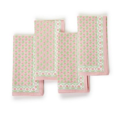 Cloth Napkins Floral Block Print Napkins Pink & Green- Set Of 4 - Image 3