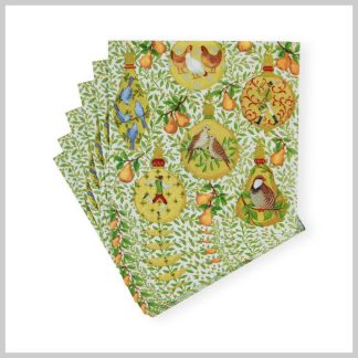 Caspari Holiday In a Pear Tree Cocktail Napkins