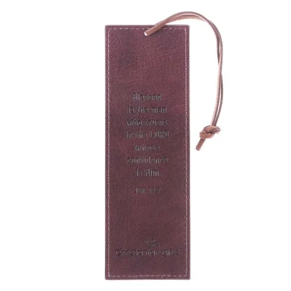 Christian Art Gifts Bookmark Faux Leather Brown Two-Tone Blessed Man Jer. 17:7 - Image 3