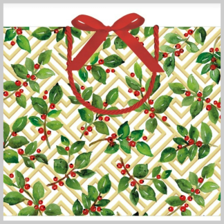 Caspari Gift Bag Holly and Fretwork-Large