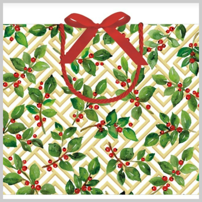 Caspari Gift Bag Holly and Fretwork-Large