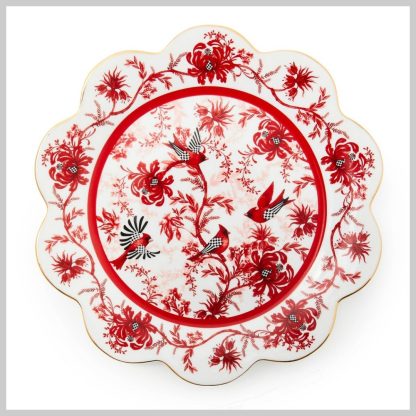 Mackenzie-Childs Holiday- Cardinal Toile Dinner Plate