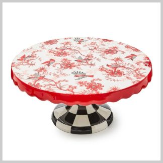 MacKenzie-Childs Holiday- Cardinal Toile Large Pedestal Platter