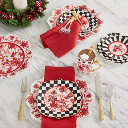 Mackenzie-Childs Holiday- Cardinal Toile Dinner Plate - Image 3