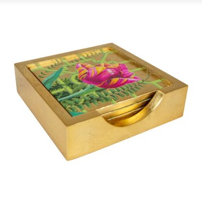 Caspari Lacquer Gold Coaster La Dolce Vita Set of 4 - Image 5