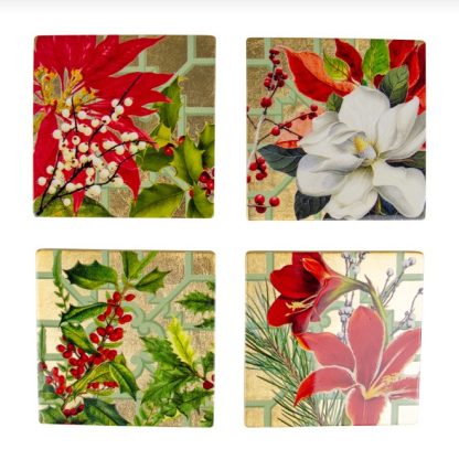 Caspari Lacquer Coaster Christmas Garden Set of 4 - Image 4