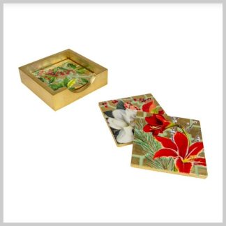 Caspari Lacquer Coaster Christmas Garden Set of 4