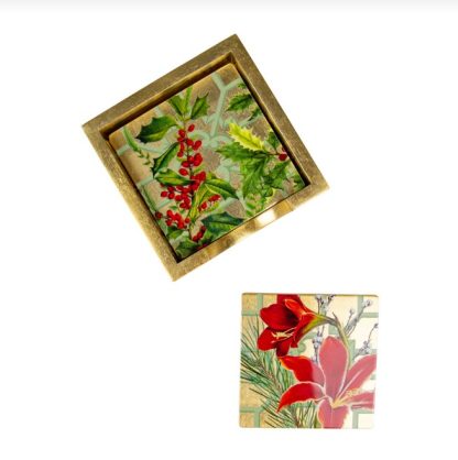 Caspari Lacquer Coaster Christmas Garden Set of 4 - Image 2