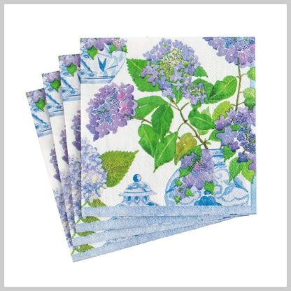 Caspari Hydrangeas & Porcelain-Cocktail Napkins
