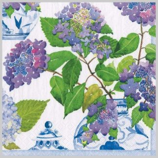 Caspari Hydrangeas & Porcelain-Dinner Napkins