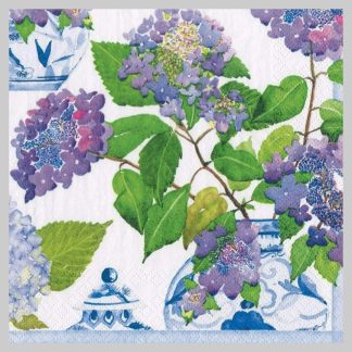 Caspari Hydrangeas & Porcelain-Lunch Napkins
