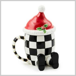 MacKenzie-Childs Holiday- Lidded Mug- Cozy Christmas Santa