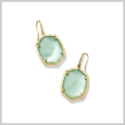 Kendra Scott Daphne Gold and Light Green Mother of Pearl Drop Earrings