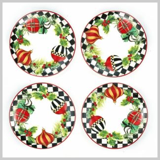 MacKenzie-Childs Deck The Halls Plates Set of 4, Appetizer