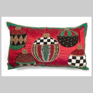 MacKenzie-Childs Deck The Halls Red Lumbar Pillow