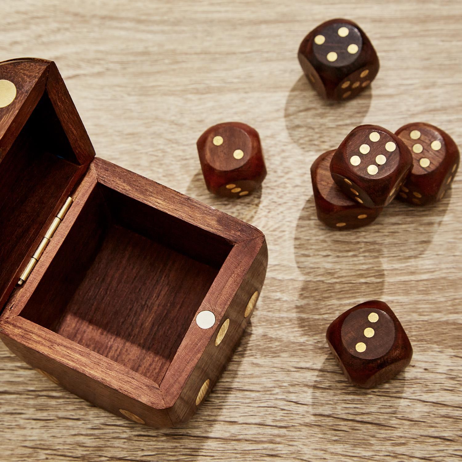 Wood Crafted Dice Box with 6 Dice - Image 2