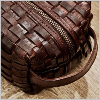 Chestnut Woven Leather Dopp Kit-Dark Weave