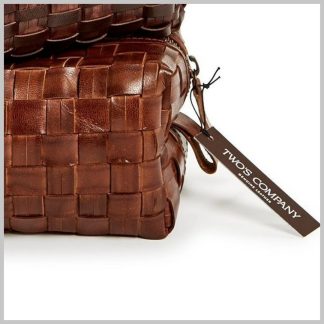 Chestnut Woven Leather Dopp Kit-Light Weave