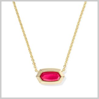 Kendra Scott Elisa Bezel Pendant Necklace Carmine Red Gold