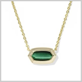 Kendra Scott Elisa Bezel Pendant Necklace Green Tiger's Eye Gold