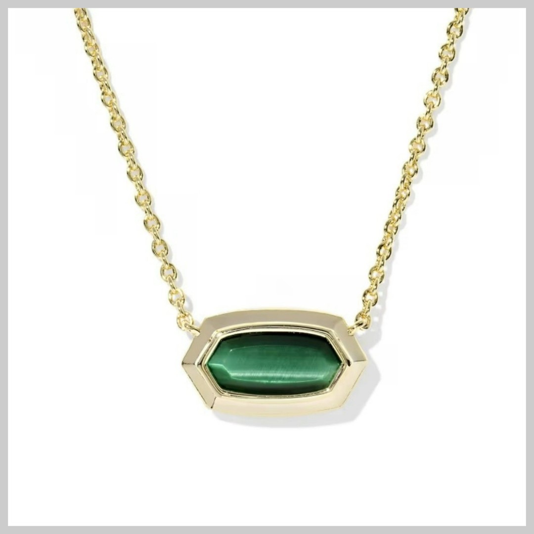 Kendra Scott Elisa Bezel Pendant Necklace Green Tiger's Eye Gold