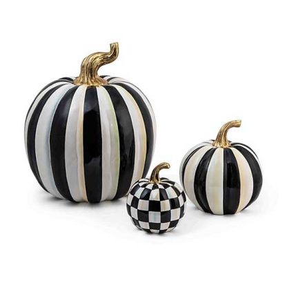 MacKenzie-Childs Fall Pumpkin Collection-Courtly Check Glossy Pumpkin-Mini - Image 3