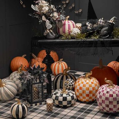 MacKenzie-Childs Fall Pumpkin Collection-Courtly Check Glossy Pumpkin-Mini - Image 2