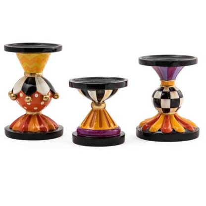 MacKenzie-Childs Fall Collection-Festive Pillar Candle Holders-Set of 3