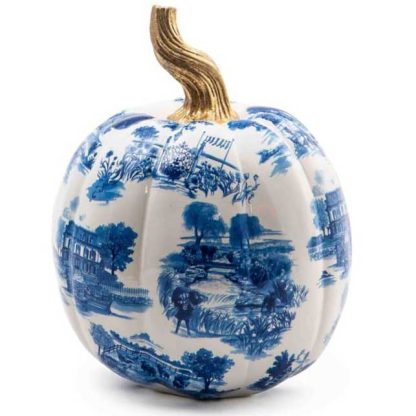 Fall MacKenzie-Childs Pumpkin Collection-Royal Toile Pumpkin-Small