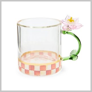 MacKenzie-Childs Rosy Check Flower Glass Mug